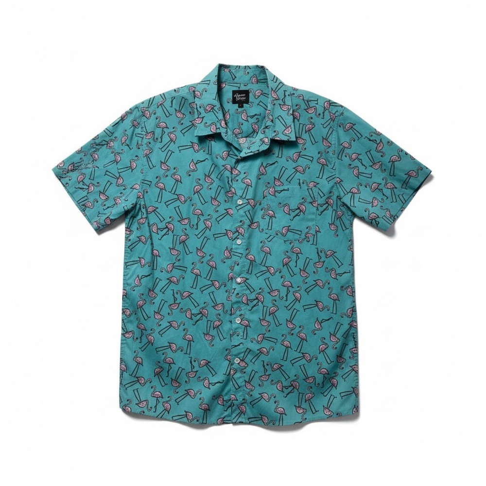 Original Deluxe Supply Blue Flamingos Cabana Resortwear Retro Shirt Mens Large